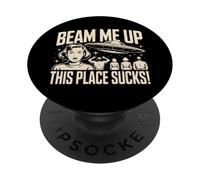 Beam Me Up Este Lugar Chupa Nave Espacial Retro PopSockets PopGrip Adhesivo