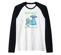 Beam Me Up Este Lugar Chupa Vacas OVNI Alienígenas Camiseta Manga Raglan