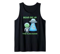 Beam Me Up Este Lugar Chupa Vacas OVNI Alienígenas Camiseta sin Mangas