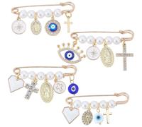 BEAMARKER 1 Caja, 4 Estilos de Pinzas para Ropa con Ojo Turco, Doradas, Decorativas, de Aleación de, con Diamantes de Imitación Y Esmalte. Ojos de Diablo Azules de la Suerte. Broches para Suéteres, C