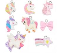 BEAMARKER 1 caja con 32 dijes de Resina de Unicornios En 8 estilos Diferentes. Incluye Dijes de Animales de Dibujos Animados, Lazos, Colgantes de Arcoíris Y Estrellas para Hacer Joyas: Aretes, Collare