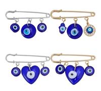 BEAMARKER 1 Caja de 4 broches de Seguridad Decorativos de 4 Estilos con Diseño de Ojo Malvado, de Acero Inoxidable, Dorado Y Plateado, con Ojos de Diablo Azules, para Suéteres, Vestidos, Pantalones Y