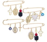 BEAMARKER 1 caja de 4 broches Decorativos con Forma de Ojo Malvado, Chapados En Oro Real de 18 quilates, de Hierro, Latón, Esmalte, con Forma de Ojo de Diablo, Cruz, Corazón, Broche de Buena Suerte pa