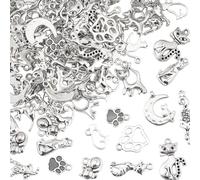 BEAMARKER 102 pieza de Dijes de Gato de Plata Antigua, Colgantes de Aleación de la Serie Cat, Estilo Tibetano, Dijes de Gatito Vintage, Colgantes Surtidos de Gatito, Regalo para Hacer Llaveros, Joyas,