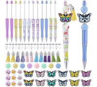 BEAMARKER 12 juego de 154 bolígrafos con Cuentas, Surtidos, con Forma de Mariposa Y Flor de Silicona, con Borla, Cierre de Langosta, Anilla de Salto para Oficina, Regalo de Vuelta Al Cole, Recuerdos d