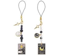BEAMARKER 2 Correa para Teléfono con Cuentas Estéticas Blancas Y Negras, con Dije de Tarot, Luna Y Estrella, Cordón Universal para Mujeres Y Hombres, Llavero para Cámara, Bolso, Colgante, Decoración,