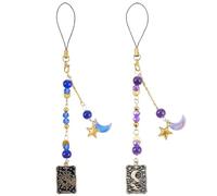BEAMARKER 2 correa para Teléfono con Cuentas Moradas Y Azules, con Dije de Tarot, Luna Y Estrella, Cordón Universal para Mujer Y Hombre, Llavero para Cámara, Bolso, Colgante, Decoración, Regalo.