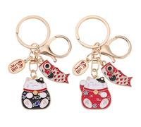 BEAMARKER 2 llavero de Gato de la Suerte Maneki Neko Amuleto de la Fortuna con Pez Amuleto de Gato Japonés para la Riqueza Y la Fortuna Llaveros Feng Shui para Bolsos Mochilas Día de Año Nuevo Cumplea