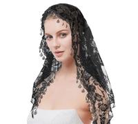 BEAMARKER 2 Velo Triangular de Encaje de Poliéster con Flores, Diade de Encaje, Chal, Bufanda Latina, Diade de Rosas Negras, Mantilla, Cátedra, Velo de Capilla para Mujeres, Da de Honor de Bodas