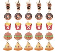 BEAMARKER 30 pieza de 5 estilos de Esmalte con Temática de Comida, Colgantes con Forma de Pizza, Hamburguesa, Patatas Fritas, Batido Y Donut, Miniadorno Colgante de Comida Rápida para Collares, Pulser
