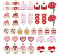 BEAMARKER 38 pieza de 19 estilos de Dijes Esmaltados para el Día de la Madre, con Forma de Corazón, Flor, Palabra, Sobre para Teléfono, Colgantes En Rosa Y Rojo, Surtidos para Pulseras, para Hacer Joy