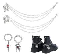 BEAMARKER 4 pieza de 3 estilos de Cadenas Góticas para Zapatos, Cadenas de Calavera con Dijes de Araña Y Cruz de Diamantes de Imitación, Accesorios Punk Góticos para Botas de Halloween, Decoraciones B