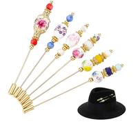 BEAMARKER 6 pieza de Alfileres de Sombrero de Porcelana, Alfileres de Solapa Largos de Latón de 4.86~5.14 pulgadas, Elegantes Alfileres de Sombrero con Mango Largo Y Broche Occidental de Flores Y Plan