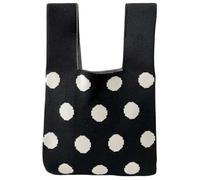 BEAMARKER Bolsos de Mano con Nudo de Lunares para Mujer, Pequeños Bolsos de Mano de Ganchillo con Dibujos Animados En Negro, Mini Bolsos de Regalo de Punto de Poliéster, Bolso de Compras Diario, Bonit