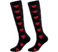 BEAMARKER Calcetines hasta la Rodilla para Mujer, de 55cm de Largo, con Estampado de Corazón Rojo, Elegantes, Informales, Deportivos, Finos, hasta el Muslo, para Deportes Al Aire Libre, Co