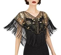 BEAMARKER Chales de Noche Elegantes para Mujer, con Lentejuelas Negras Y Cuentas, Estilo Flapper, para Vestidos Formales de Noche, Fiestas, Bodas, Novias Y Damas de Honor.