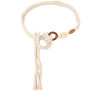 BEAMARKER Cinturón Tejido con Borlas para Mujer, de 54.1 Pulgada, Estilo Bohemio, Blanco, Ajustado, Anudado, Cadena de Cuerda de Algodón Encerado con Anilla de Cuentas de Madera, Accesorio Decora