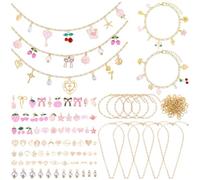 BEAMARKER Kit para Hacer Pulseras Y Collares con Dijes Dorados. Incluye 310 pulseras de Cadena con Clip, 5 collares de Cadena con Clip, Dijes de Aleación de Esmalte Y Colgantes de Perlas para Hacer Jo