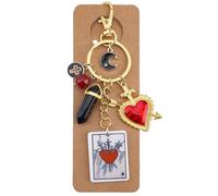 BEAMARKER Llavero de Carta Del Tarot, Dije para Bolso con Corazón de Cristal, Cruz, Luna Y Decoraciones Profundamente Simbólicas. Llavero de Estilo Místico para San Valentín, Halloween, Navidad, Cumpl