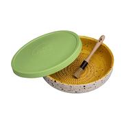 Beamel Home Plato Rallador Cerámica Hecho A Mano Diseño Decorativo Utensilio Cocina Arte Funcional Vajilla Artesanal (Canela, G. Tapa Verde)