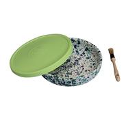 BEAMEL HOME Plato Rallador Cerámica Hecho A Mano Diseño Decorativo Utensilio Cocina Arte Funcional Vajilla Artesanal (Coral, G. Tapa Verde)