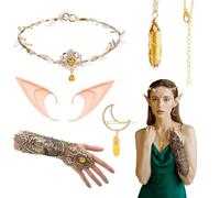 Beamely Juego de disfraz de Elf para mujer, accesorios para orejas de hadas del bosque con guantes florales, orejas de hada, collar, kit renacentista, disfraz de disfraz de fantasía para Halloween y