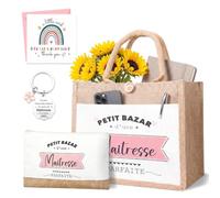 Beamely Juego de regalo de agradecimiento para profesores, 4 piezas, bolsa de yute, bolsa de maquillaje, tarjeta de agradecimiento, llavero grabado, regalo de graduación para profesores
