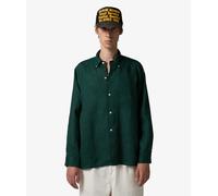Beams Plus Open B.D. Linen Print Long Sleeve Shirt Verde oscuro