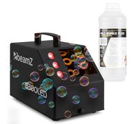 BeamZ B300LED - Máquina de burbujas con LED RGB, mando a distancia, 1L líquido incluido, depósito 700ml, compacta y ligera, ideal para fiestas infantiles, jardín, eventos y espectáculos