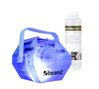 BeamZ B500LED - Máquina de burbujas con carcasa transparente, LED multicolor interno, ventilador potente y concentrado de 250ml incluido, ideal para fiestas y animaciones infantiles