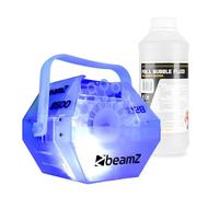 BeamZ B500LED - Máquina de burbujas con LEDs multicolor, 1L de líquido incluido, diseño transparente, potente ventilador, uso automático, perfecta para fiestas, eventos y ferias infantiles