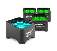 BeamZ BBP90 - Pack 4 unidades - 4 Foco Par Led batería 4 x 4W RGB-UV, mando IR, DMX 7ch RJ45 con adaptador XLR, 1077 lx, 24°, dimmer 16bit, estrobo 1-22Hz, hasta 20h, recarga 3h, IP20, color negro