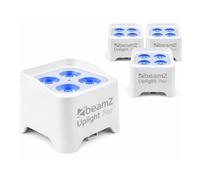 BeamZ BBP90 - Pack 4 unidades - 4 Foco Par Led batería 4 x 4W RGB-UV, mando IR, DMX 7ch RJ45 con adaptador XLR, 1077 lx, 24°, dimmer 16bit, estrobo 1-22Hz, hasta 20h, recarga 3h, IP20, Color blanco