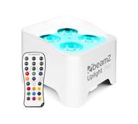 BeamZ BBP90W - Foco Led a batería 4 x 4W RGB-UV, hasta 20h, recarga 3h, mando IR, DMX 7ch RJ45 con adaptador XLR, 1077lx, 24°, dimmer 16bit, IP20, ideal para DJ, fiestas y eventos, Color blanco