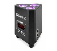 BeamZ BBP93 - Foco Led a batería 3 x 10W RGBW 2520lx 18°, mando inalámbrico, DMX vía RJ45 con adaptador XLR, dimmer 16bit, triangular para truss y hasta 7h en vivo. - Color negro