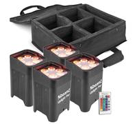 BeamZ BBP96 - Pack de 4 focos uplight LED con batería recargable, bolsa de transporte, control DMX y por sonido, mando a distancia, ideal para fiestas, eventos, interior o exterior ambients