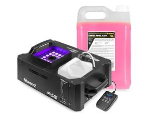 BeamZ BLAZE1800 - Máquina de humo CO2 profesional 1800W con LEDs RGBA, control DMX 8 canales, mando inalámbrico y por cable, depósito 2800ml, incluye 5L de líquido de humo rápido