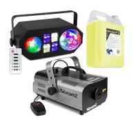BeamZ LEDWAVE Party Set - Luz LED 4 en 1 con Jellyball Water Wave UV y Estrobo más máquina de humo S900 de 900W y 5L líquido incluido ideal para fiestas DJ eventos y clubs