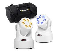 BeamZ NOVA68-WH - Pack de 2 cabezas móviles LED RGBW 6 x 8W con maleta AC-135, foco LED móvil con 16 canales DMX, proyector luz discoteca giratoria pan 540° tilt 270°, color blanco