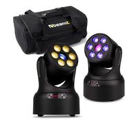 BeamZ NOVA68G-BK - Pack de 2 cabezas móviles LED RGBW 6 x 8W + 30W con gobo y maleta AC-135, foco LED móvil con 19/20 canales DMX, proyector luz discoteca giratoria pan 540° tilt 270°, color negro