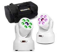 BeamZ NOVA68G-WH - Pack de 2 cabezas móviles LED RGBW 6 x 8W + 30W con gobo y maleta AC-135, foco LED móvil con 19/20 canales DMX, proyector luz discoteca giratoria pan 540° tilt 270°, color blanco