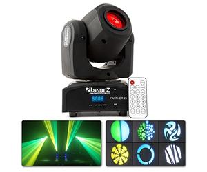 BeamZ Panther 25 Foco Luz Proyector Movil LED Spot 12W, Blanco, 7 Colores y 7 Gobos, Activado por Sonido, con Mando a Distancia, DMX y Autónomo, Luz Estroboscopica Discoteca, Conciertos, Eventos, Dj