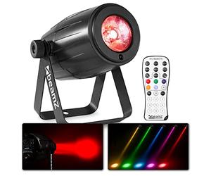 BeamZ PS12W Spot, Foco LED Pin Spot de 12 W LED RGBW con mando a distancia, Spotlight, 9 puntos de intensidad, lente con angulo de 5º, función estrobo, foco para bola de discoteca, 2900 Lux @1m