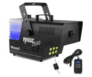 Beamz Rage 1500LED, Máquina de Humo con 6 Leds RGB de 9W, Control Remoto Inalámbrico, 350 m³/min de Humo, Tiempo de Calentamiento 4 min, Ideal Discoteca, Liquido Máquina de Humo, Fiestas, Halloween
