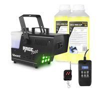 beamZ RAGE1000LED - Máquina de humo 1000W con 6 LEDs RGB, estrobo, mando inalámbrico y DMX, 2L de líquido incluido, control remoto con cable, depósito 2000ml, ideal fiestas y DJs