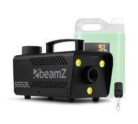BeamZ S553L máquina de humo 550W con LEDs RGB y efecto estroboscópico, salida 50 m³/min, lista en 2,5 min, incluye 5L líquido de humo, portátil y compacta para fiestas y eventos