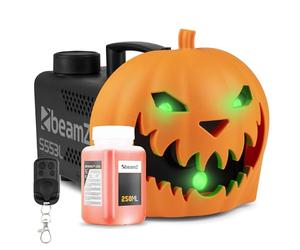BeamZ S553l Máquina de humo decoración de Halloween con cabeza de calabaza LED, 550w con 250ml de líquido, con decoración de calabaza, 16 colores de efecto de luz, efecto de sonido