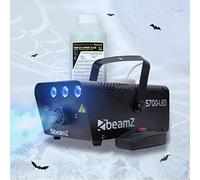 BeamZ S700-LED Maquina Humo Halloween con Efecto de Luz Hielo Azul, 700 W, 1L de Líquido de Niebla, Máquina de Humo para Fiestas, Máquina de Niebla, Mando a Distancia por Cable, Humo para Fiestas