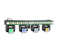 BeamZ ShowBar GO Edge - Barra LED con 4 Moving Heads RGBW de 40W, strobo 156 LEDs, DMX inalámbrico opcional, control remoto automático, iluminación DJ para eventos, iluminación profesional portátil