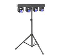BeamZ ShowBar GO Shine - Pack barra iluminación DJ con 4 cabezas móviles RGBW 40W, anillos LED, control DMX + soporte LS25A para luces discoteca profesional para fiestas y eventos, color negro